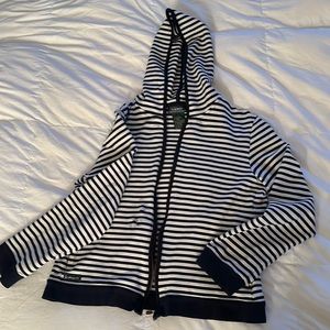 Lauren Ralph Lauren Womens Navy/ White Striped Cotton Hooded Zip Up Jacket